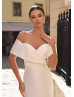 Off Shoulder Ivory Satin Minimalist Wedding Dress